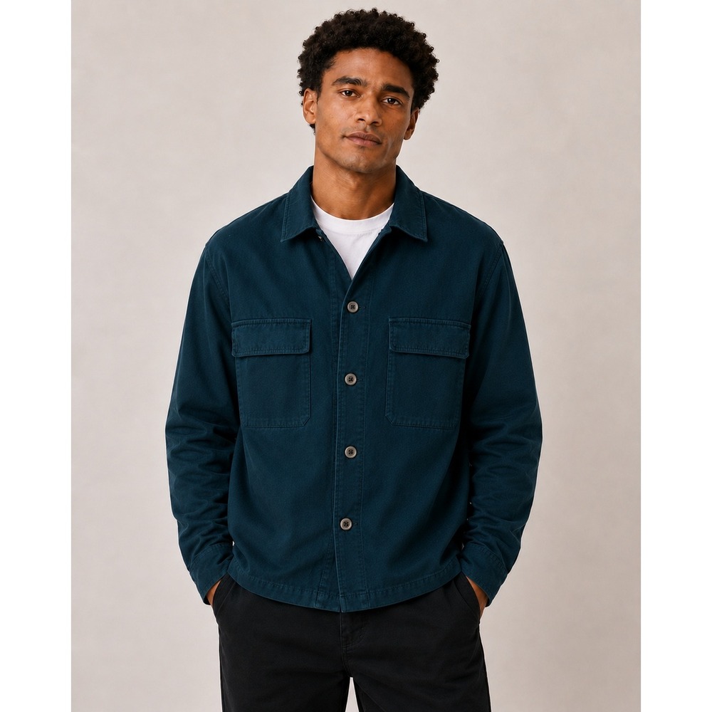 Mode of One Mens Deep Malachite Green Cotton Utility Chore Shirt Jacket Medium